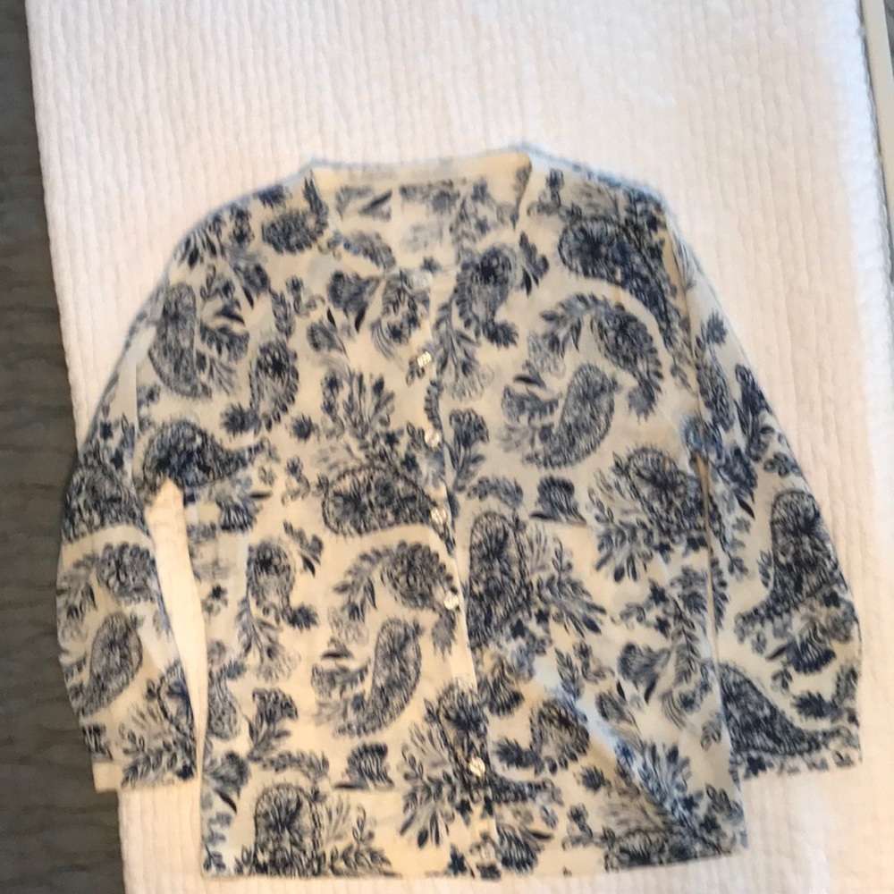 Cashmere cardigan sweater -blue and ivory pattern
